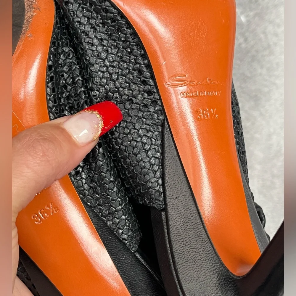 Santoni Black Woven Leather Slingback Heels | Size 36.5 (6.5 US)